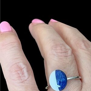 Elegant Blue lapis and White Stone adjustable Ring Stainless steel